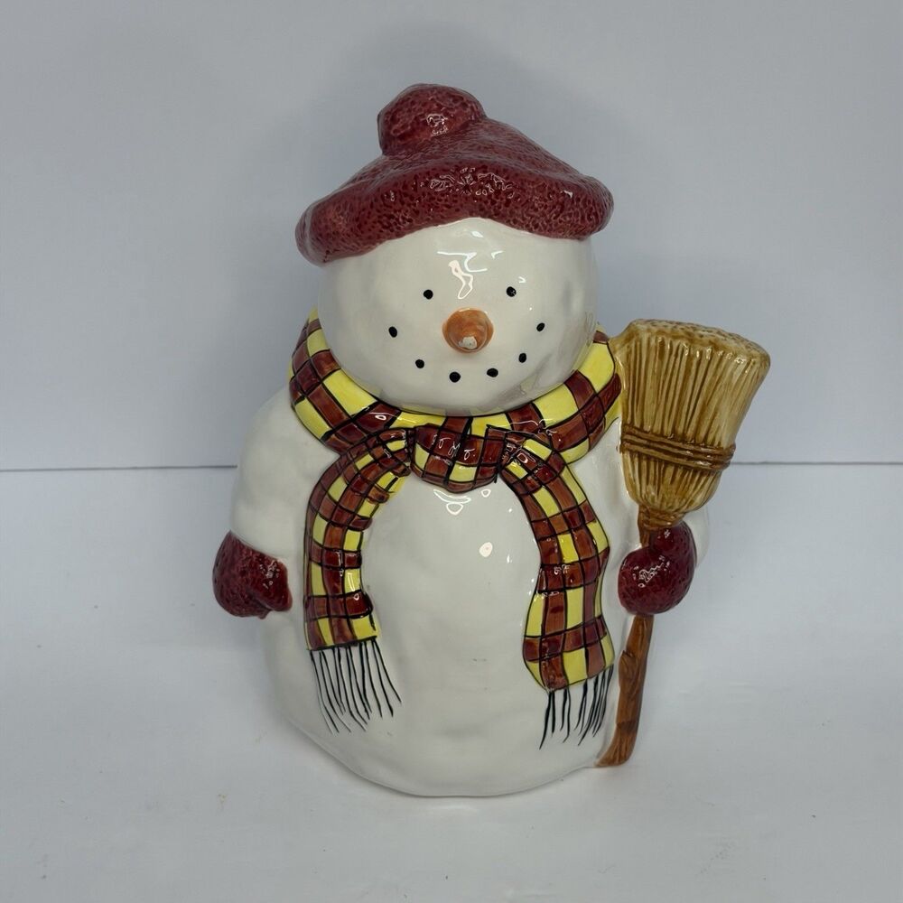 Vintage Sakura Debbie Mumm Snowman Cookie Jar Christmas Hand Painted 12"